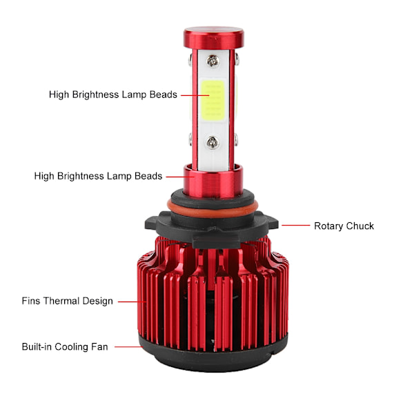 1 Par X6-COB Bil LED Forlygte H4 H7 H11 H13 5202 9004 9005 9006 9007 9012 Hovedlampe (9012)