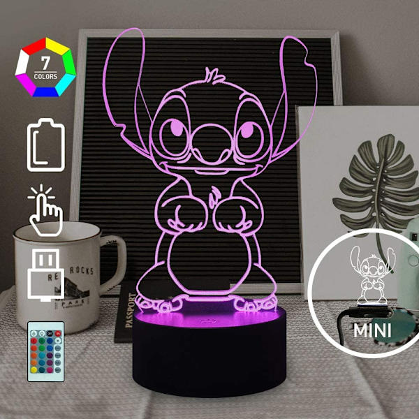 Lilo & Stitch -lamppu, söpö Stitch-hahmo, ystävät, 3D LED-yövalo, 7 väriä vaihtuva, vauvan unilamppu, pöytälamppu, kodin sisustus, loma, lapset, uusi vuosi, joulu