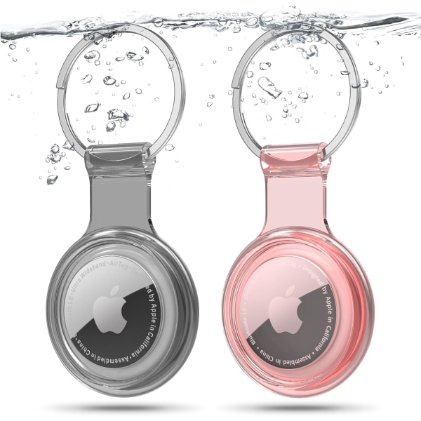 Airtag-hållare kompatibel med Apple AirTags, vattentät, dammtät och kollisionssäker Airtag-skydd med transparent mjukt TPU-material i flera färger för 2 Black/Pink
