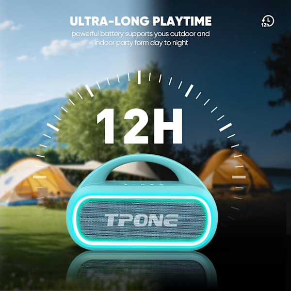 Bærbar Bluetooth-højtaler, 30W Peak, 12 timers spilletid, IPX5 vandtæt med lys, TWS-parring, trådløs højtaler til hjemmet/fest/udendørs Sky Blue