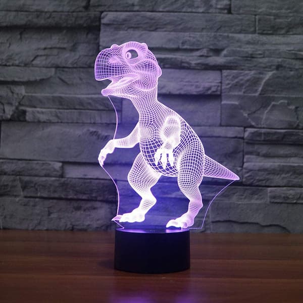 3D LED Dinosaur Optisk Illusjon Nattlys, 7 Fargeendringer