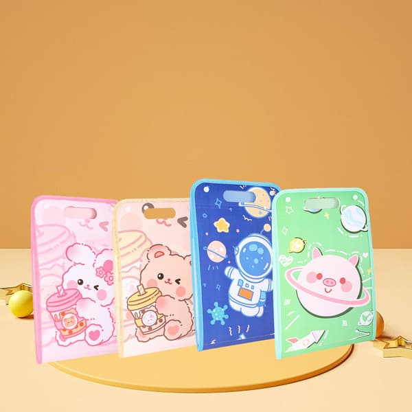 Paper Folder Multi Layer Waterproof Cute Pattern Plastic A4 File Folder Organ Bag for School Office Khaki