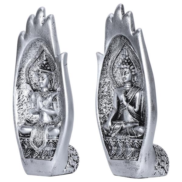 Resin Retro Art Vardagsrum Buddha Statyer Buddhistisk Figur Heminredning PrydnadSilver