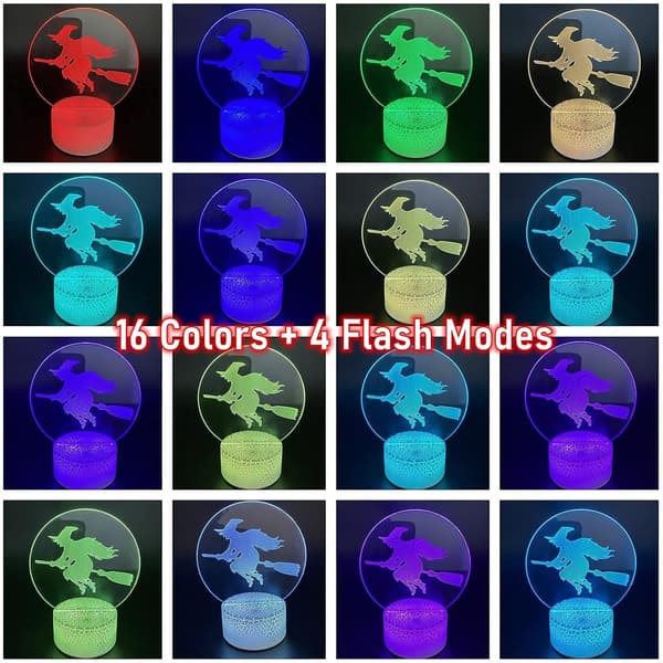3D Illusion Natlampe, 3D LED Bordlampe, 16 Farver Opt