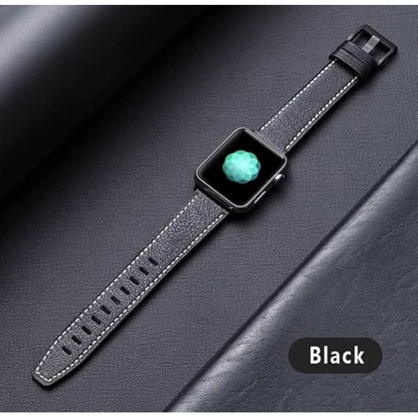Äkta Läderarmband kompatibla med Apple Watch armband 49mm / 45mm / 44mm / 42mm / 41mm / 40mm / 38 mm Klassisk Stil Ersättningsarmband Black 42/44/45/49mm