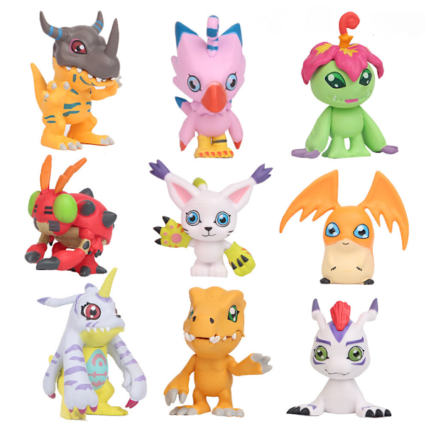 Hullut 9 kpl Digimon Adventure Agumon Gabumon Mini PVC -hahmot, Digimon lelut, 1.7 - 1.9 tuumaa