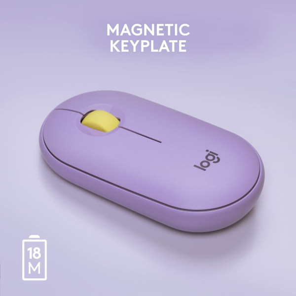 Logitech M350 Pebble trådløs mus med Bluetooth eller 2,4 GHz-modtager, lydløs, slank computermus med stille klik Purple