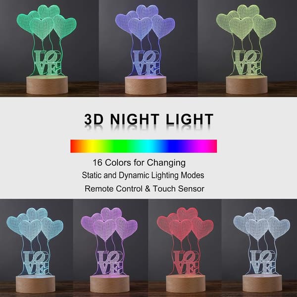 3D LED Nattlys Bryllupsgave, 16 Farger Endrende Lys, Il