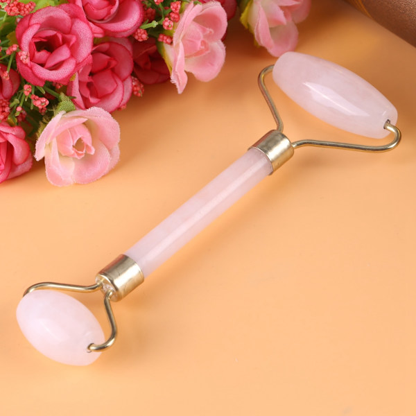 1 stk. Rose Quartz Crystal Dobbelt Hoved Skønhedsrulle Ansigts- og Halsmassageværktøj