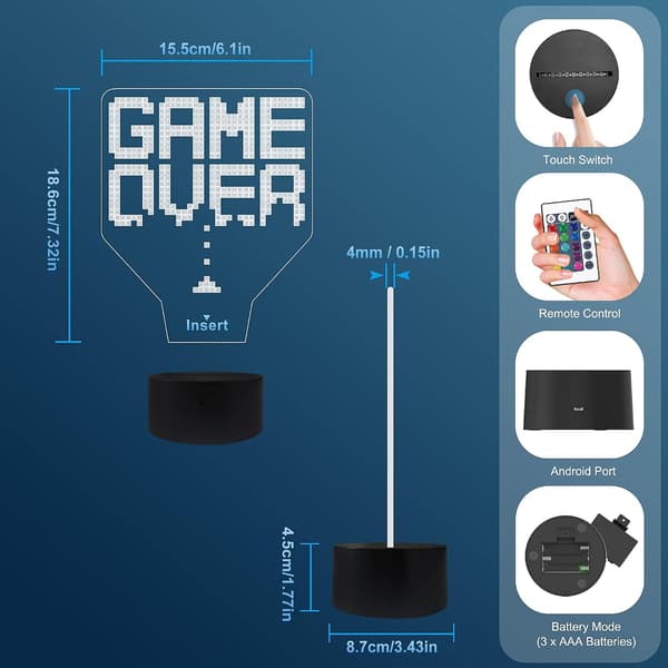 Game Over Pixel Light, Attivolife 3D Illusion Optisk Natlampe