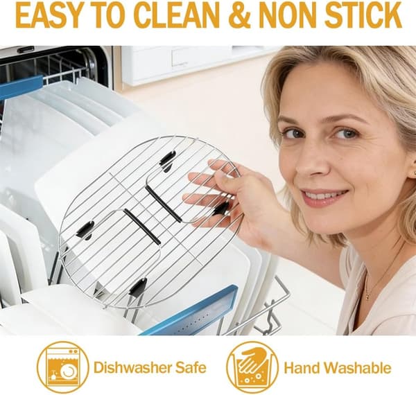 8L Rund Damp- og Stekerist i 304 Rustfritt Stål med Silikonføtter og Sammenleggbare Håndtak Silver - Silicone Handle