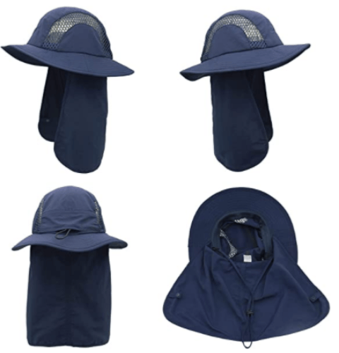 Fiskehat med UPF50+ solbeskyttelse til mænd og kvinder, lang klap, hurtigtørrende mesh Blue