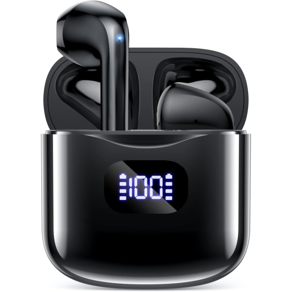 Langattomat kuulokkeet, Bluetooth 5.3 -kuulokkeet 40 tuntia soittoaikaa case, IPX5 vedenpitävät stereonappikuulokkeet mikrofonilla iOS Androidille Black
