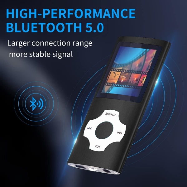 Bluetooth 5.0 MP3 / MP4 -soitin 32 Gt:n muistikortilla, 1,8 tuuman LCD-näyttö, tukee jopa 128 Gt, askelmittari/video/ääni tallennus/FM-radio/e-kirjan lukija/valokuva