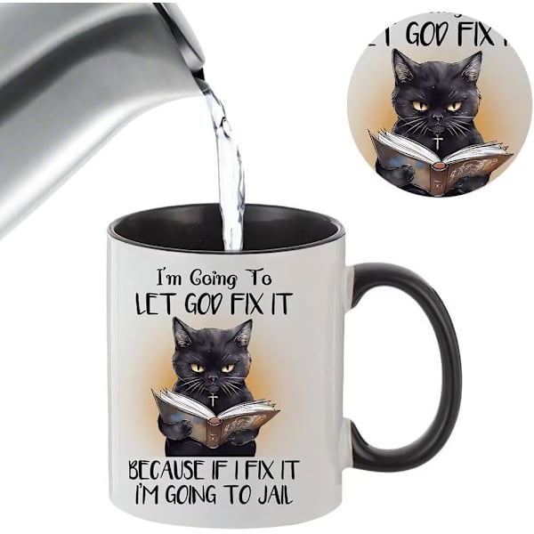 Rolig Katt Kaffe Mugg, Jag Ska Låta Gud Fixa Det, Kattälskare Mugg 11oz, Söta Katt Nyhetsgåvor för Pappa Mamma Pojke Flicka, Keramisk Tekopp för Kaffe, Te Style 6