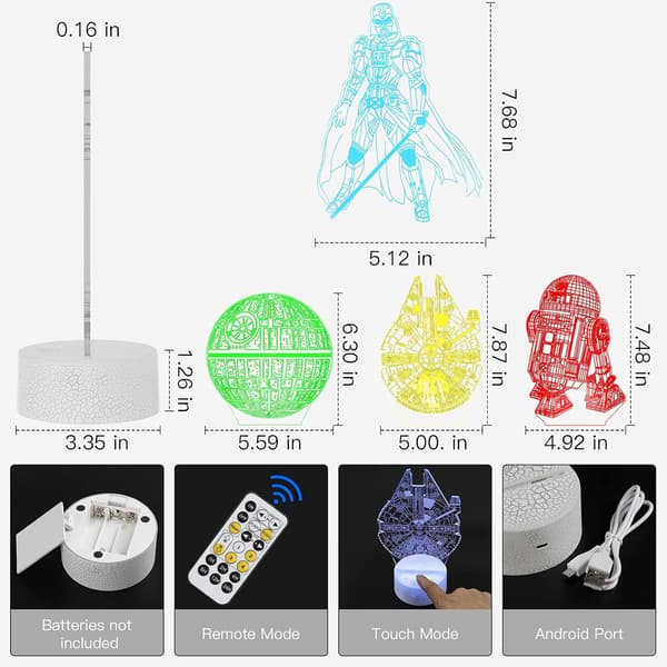 3D Nattlampe med Fjernkontroll for Gutter og Jenterom, Timerfunksjon