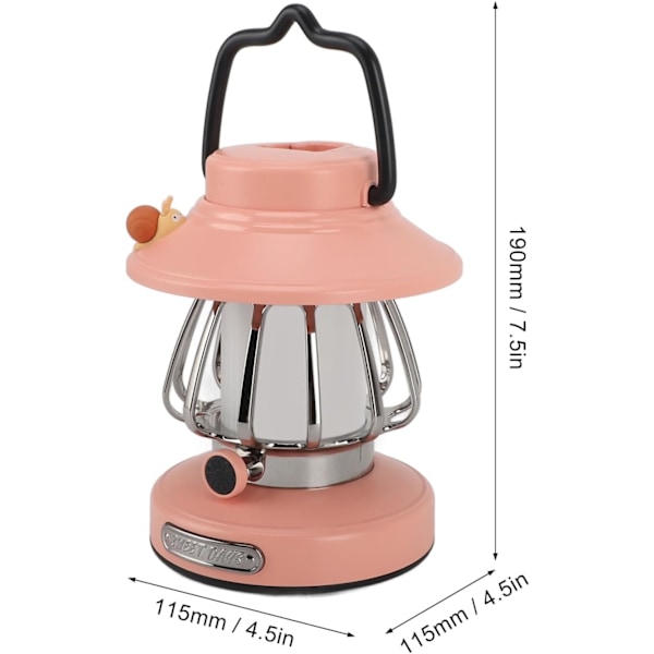 LED-uppladdningsbar vintage hästlampa, söt utomhuscampinglampa, bärbar minisnigellampa, ny ponnylampa med 3-lägesdimning och minnesfunktion. Pink