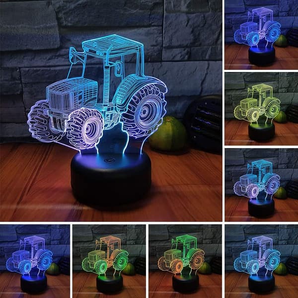 Traktor nattlys 3D illusjon LED lampe bursdagsgave festivalgave til gutt menn barn