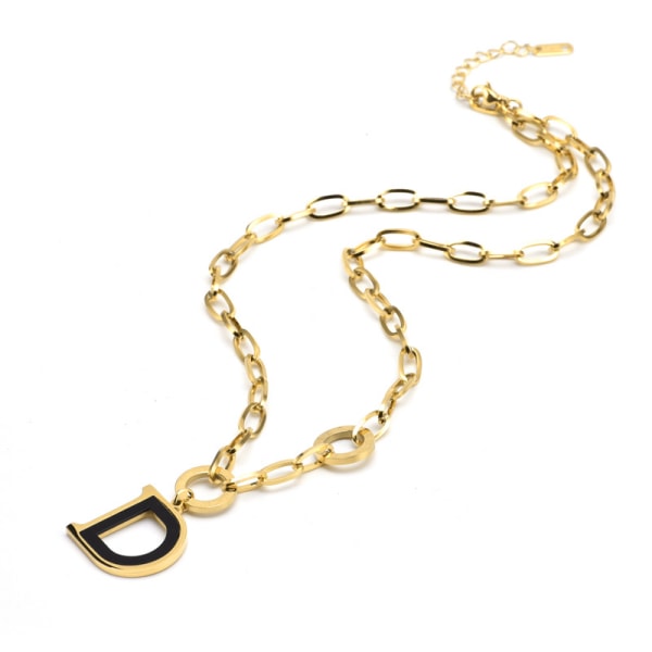 Titanium Stål Svart Brev stort D Tjockt Långt Halsband Kvinnor