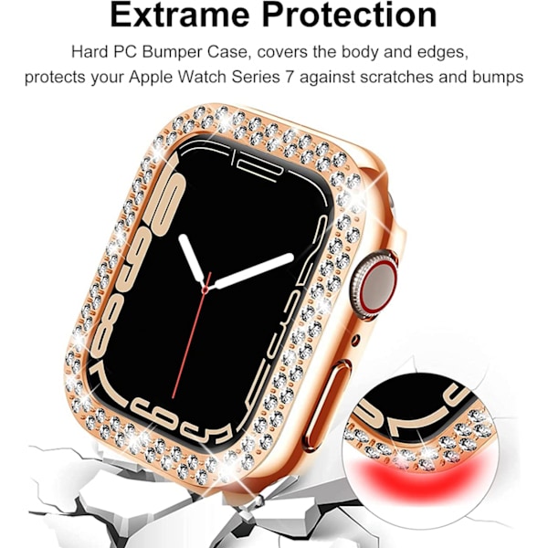 Til Apple Watch Series 7 41 mm, Luksuriøs Krystal Rhinestone Rigid PC Ramme Case Apple Watch Series 7 - All-Around Bumper Case (rosenguld)