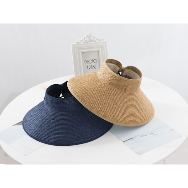 Dam solhatt med bred brätte i halm med UPF 50+ Blue