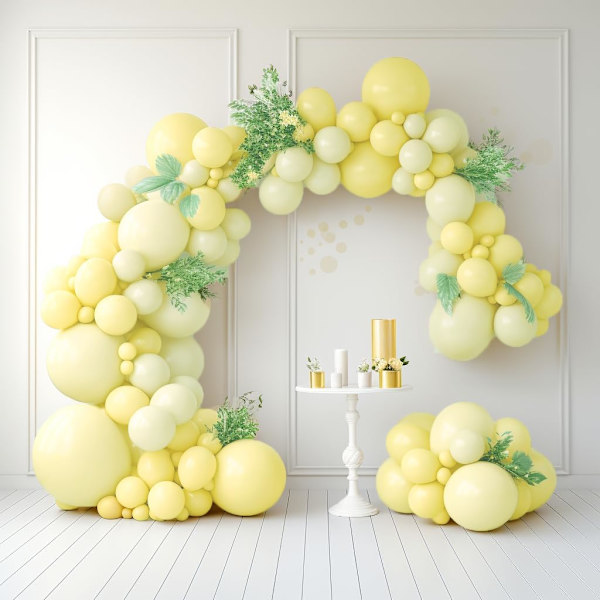 130 stk. Pastelgule balloner i forskellige størrelser 18\" 12\" 10\" 5\" Ballonbue guirlande sæt perfekt til fødselsdagsfest, dimission, babyshower, bryllup,De Pastel Yellow