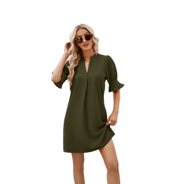 Short Sleeve Midi Dress Casual Loose Shift Dress(Green S)