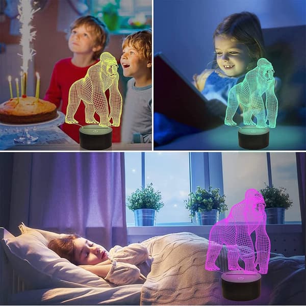 Gorilla-gaver til dyreelskere, 3D-illusjon nattlampe