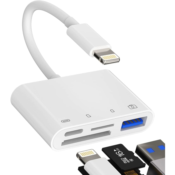 Kamerahukommelse SD-kortlæser Kompatibel til iPhone, Kompatibel med Lightning Han til USB Hun OTG Adapter Micro TF Power Charging Splitter Oplader