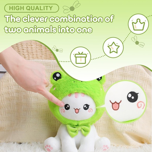 Söt Groda Katt Plyschleksak 10\" Kawaii Kattunge Fylld Djur, Katt Groda Plushie Kudde Present till Barn Frog Cat