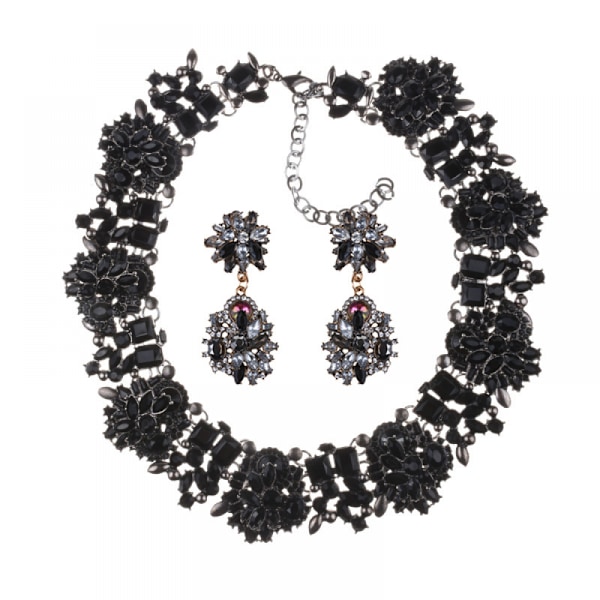 Halsband och örhänge set, dam chunky halsband strass