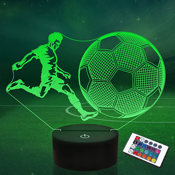 Fotballgaver til barn, Fotball 3D Illusionslampe Fotball nattlys med fjernkontroll + berøring 16 farger blinkende skiftende + timer skrivebordslamper for gutter R