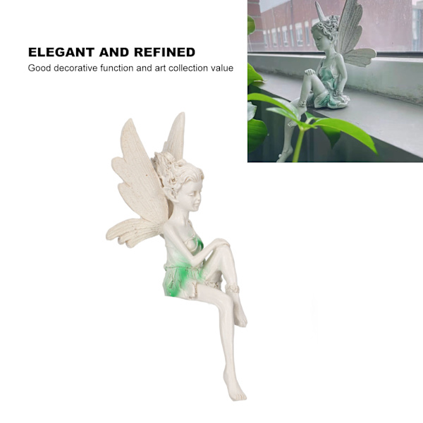 Siddende fe skulptur harpiks håndmalet realistiske detaljer beskyttende belægning sød fe statue til have dekoration