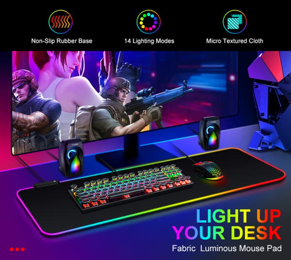 Lysende musematte RGB Oversized musematte Stor skrivebordspute LED spill sports