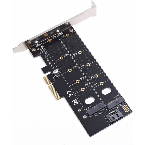 Dual M.2 PCIe-adapter, M2 SSD NVME (m-nyckel) eller SATA (b-nyckel) 22110 2280 2260 2242 2230 till PCI-e 3.0 x 4 värdkontroller expansionskort med låg profil