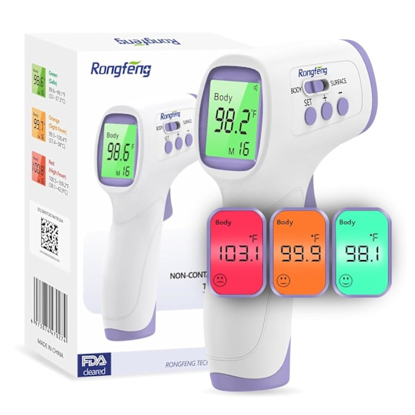 Berøringsfrit pandetermometer til voksne og børn, basaltermometer, digitalt termometer med feberalarm, let for alle aldre, 3 Ba