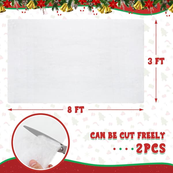 2 STK 3×8 FT Tykt Kunstig Snøteppe - Fluffy Jule-snøteppe for Landsbyutstilling, Vinterlandskapdekor, Bord