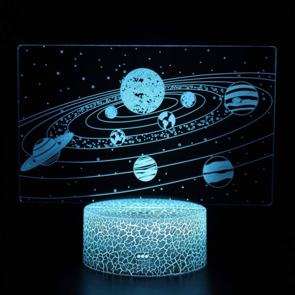 3D Illusion Solsystem Nattlampa 16 Färgbyten med Fjärrkontroll Touch Vit Sprickbas Födelsedagspresent