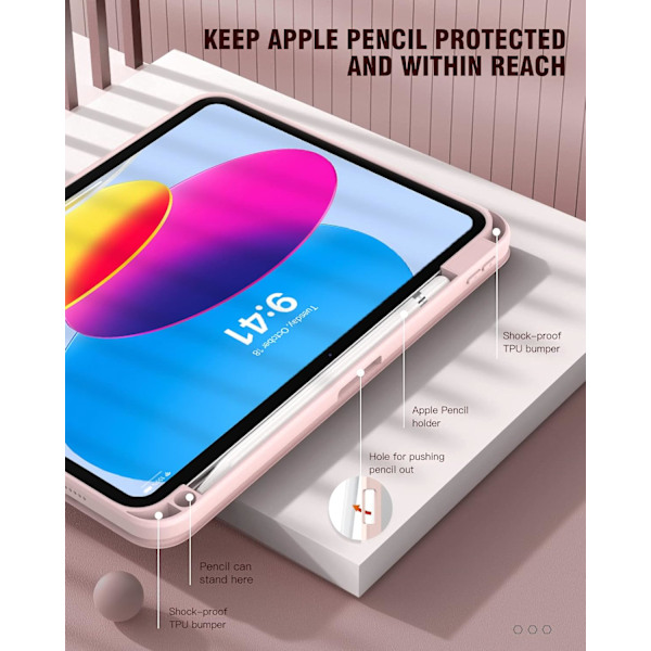 Etui til iPad (A16) 11. generasjon 11 tommer 2025, med blyantholder, slankt beskyttelsesdeksel med klar bakside, automatisk vekking/hvile pink iPad(A16)11 11（2025）