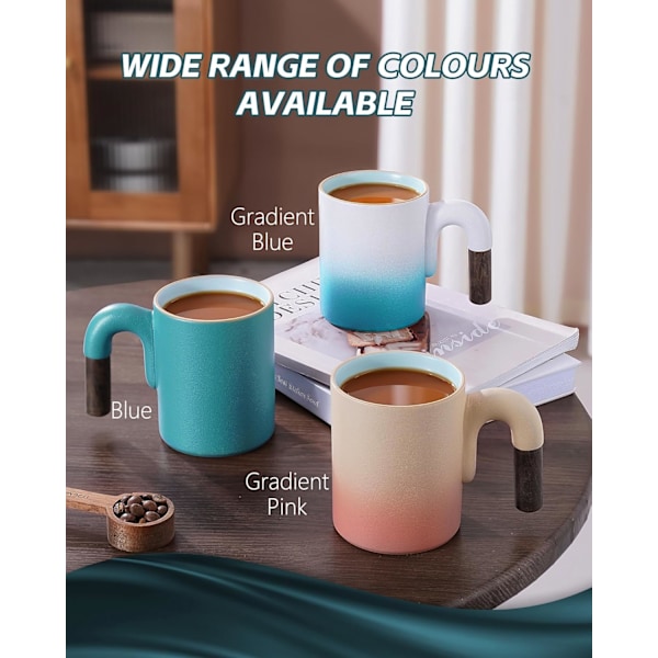 Vintage Kaffekrus - 414 ml Latte Kop med Træhåndtag til Cappuccino Latte Art Drikkevarer Elegant Keramisk Te- og Kaffekrus Sød Idé Blue