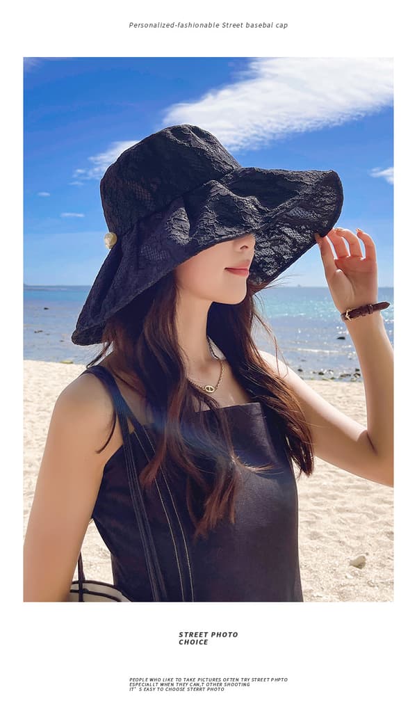 Dame Floppy Solhat UV Beskyttelse Foldbar Rul Op Strand H Black