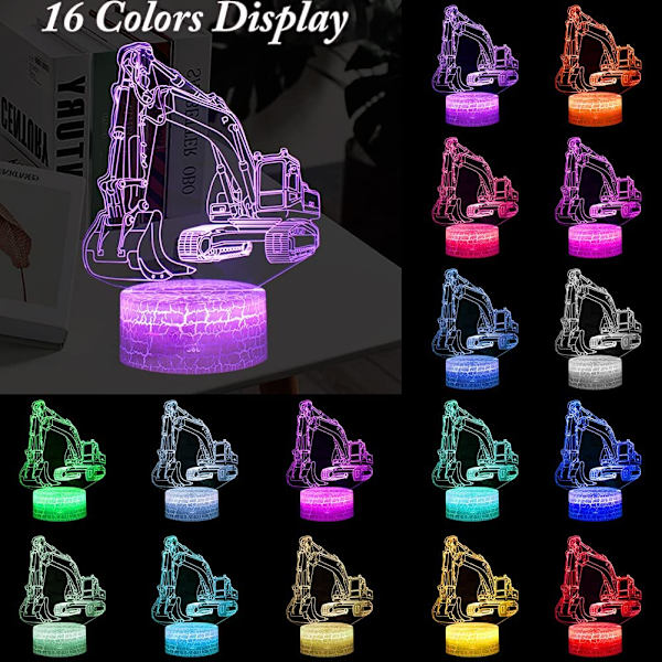 3D Grävmaskin Nattlampa, USB-kabeldriven LED Illusion Nattlampa