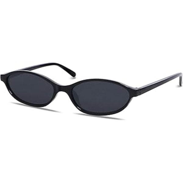 Retro soikeat aurinkolasit naisille, tyylikkäät kissansilmälasit 90-luvulta, kevyet kapeat sävyt, trendikkäät UV-suoja aurinkolasit Black Frame - Black Lens