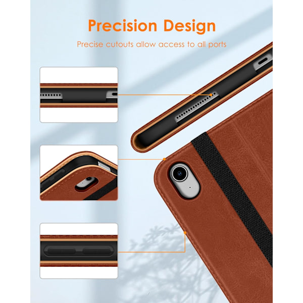 iPad Pro 11-tums Fodral M2 (2024), Premium Läder Business Folio Ställskydd med Pennhållare - Auto Sleep/Wake Brown Apple