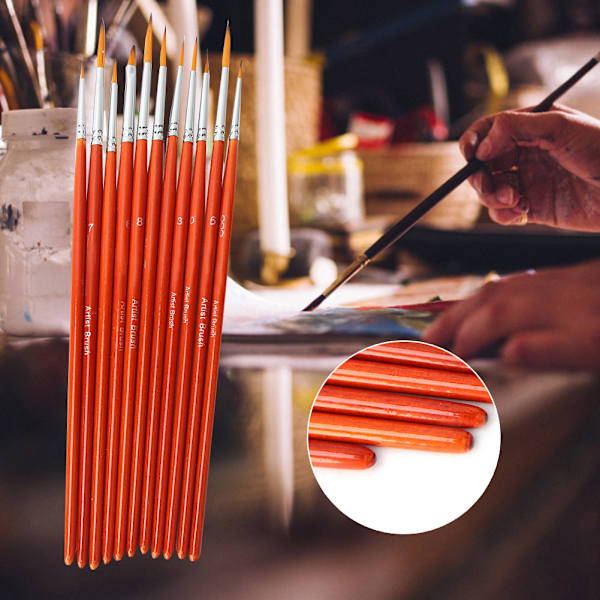 11 stk tegning penn nylon hår maling pensel sett kunst håndverk maleri akvarell pensel sett