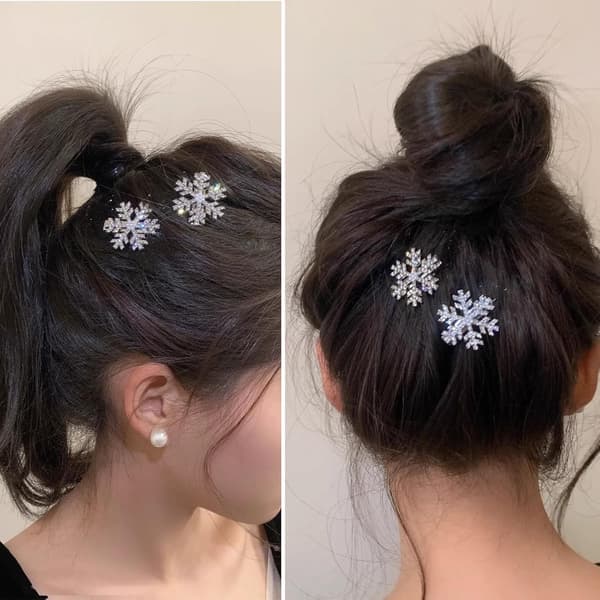 Jul Strass Snöflinga Hårklämmor - Glittrande Håraccessoarer för Långt Tjockt Hår, Perfekta Julklappar & Julfester