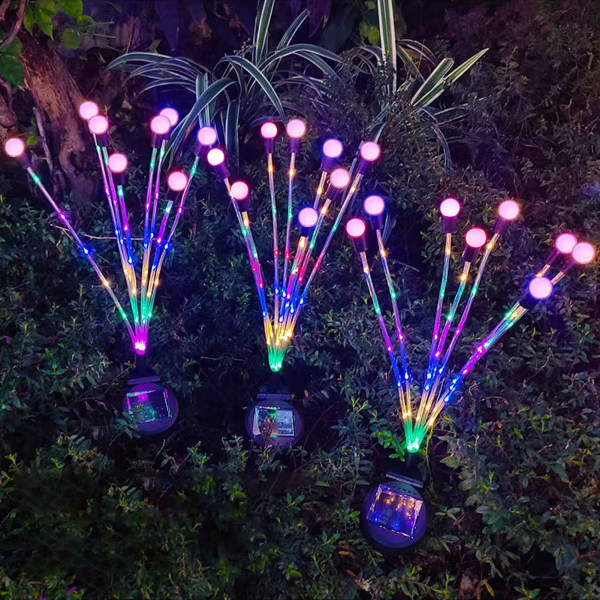 Solcellslampor för trädgård 8 huvud vattentäta flexibla grenar automatisk färgväxlande RGB solcellslampa för innergårdsfest