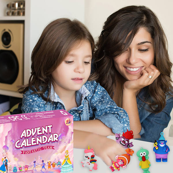 2024 Sød Tegneserie Adventskalender, 24 Dage med Mini Figurer Jule Nedtællingskalender, 24 stk. Søde Tegneserie Minifigurer Dukke Juleferiegaver
