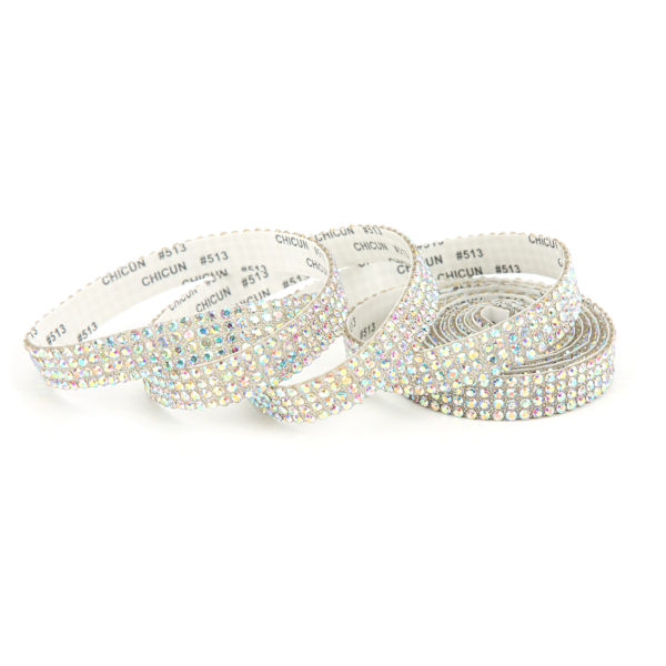 Rhinestoneband med 4 rader självhäftande rispärlor, glittrande bling-hartsremsa för hemdekorationer AB-färg