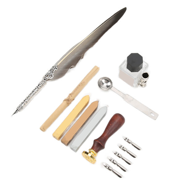 Fjerpennesæt Glat Skrivning Retro Design Udskæringsudseende Kalligrafi Pen Kit til Skrivning GaveSFDPS038031 Spids Grå Fjer